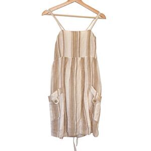 Sunner Dress Womens 4 Beige  Seersucker Stripe Tie Back Resort NWT Strappy
